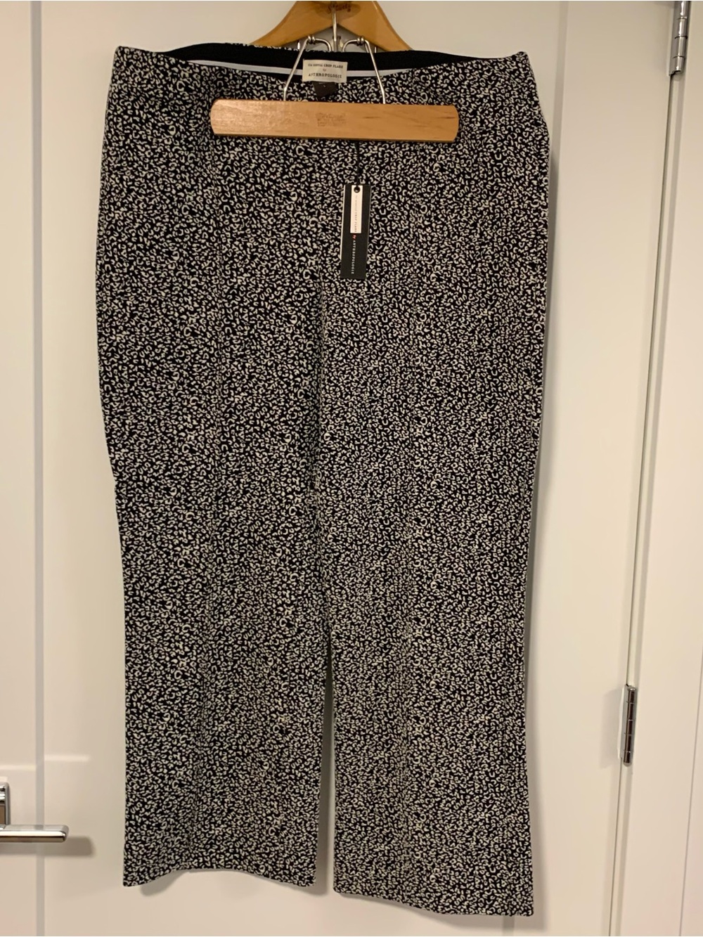 Anthropologie Black and White Abstract Print Crop Flare Pants